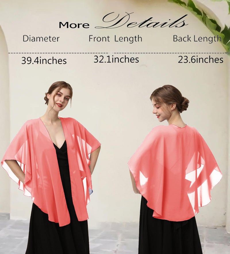 Hotshawl Womens Chiffon Shawls and Wraps, Wedding Party Shawl Scarf for Evening Dresses (Coral) - Image 5